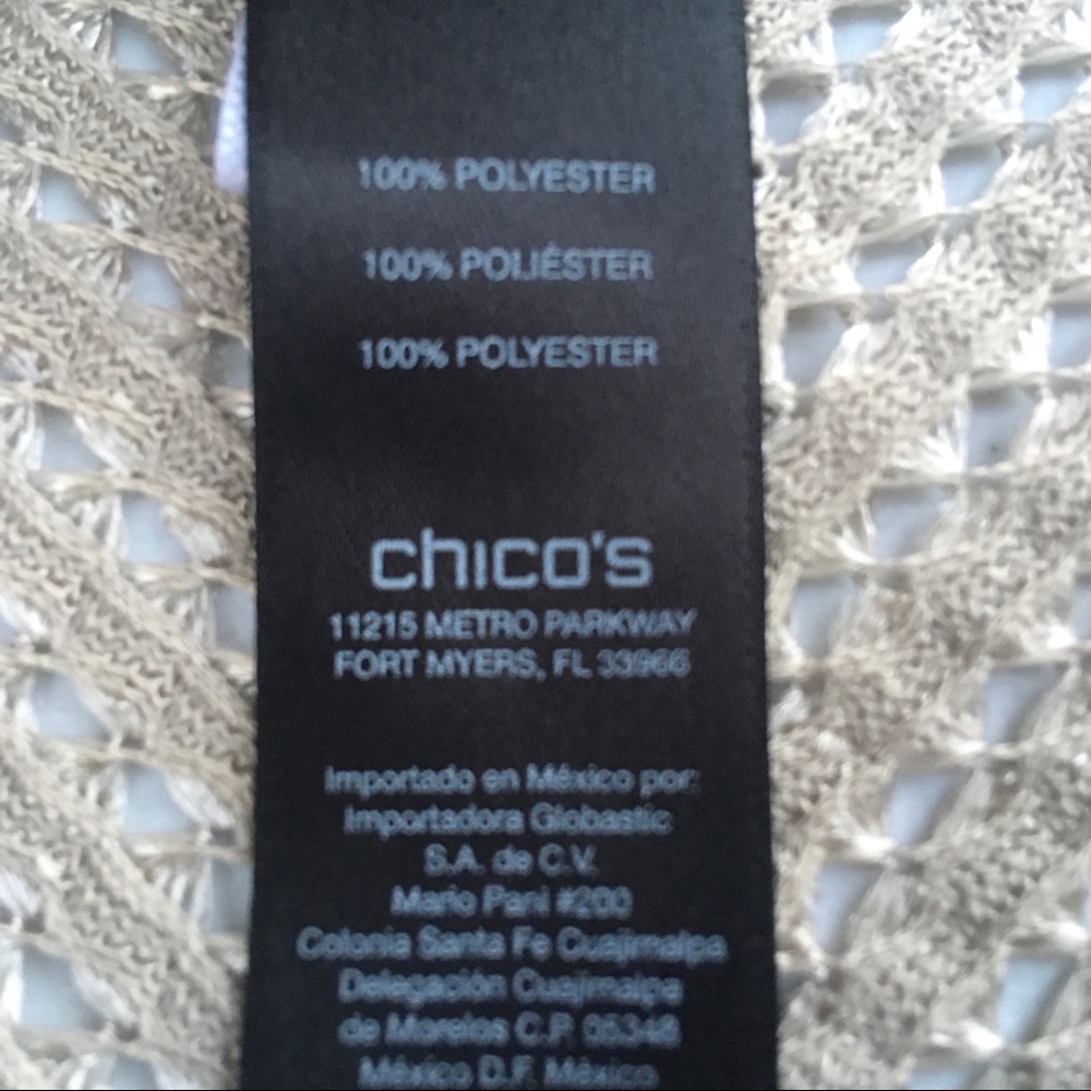 Chico’s Metallic Gold see through Size 2 Top - Picture 4 of 5